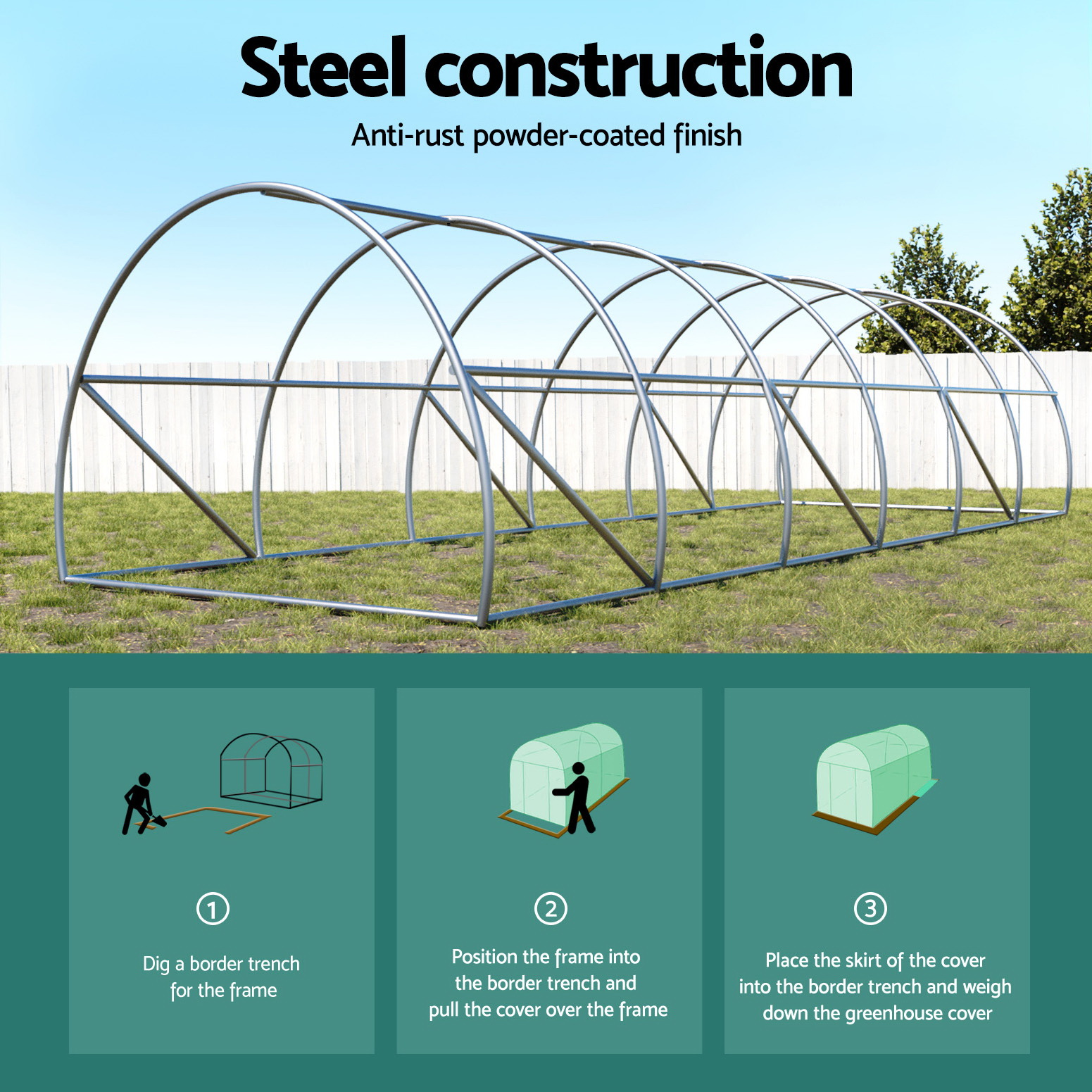 Green Fingers Greenhouse 9x3x2M Walk in Green House Tunnel Plant Garden Shed Dome โ image 5