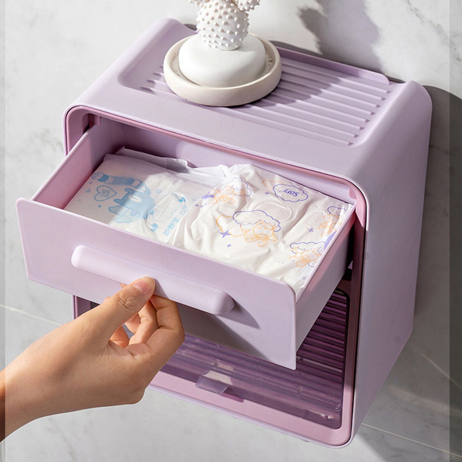 Toilet Paper Roll Box Waterproof Wall Mount Toilet Tissue Holder No Punch Bathroom Tissue Roll Box Double Layer Purple โ image 5