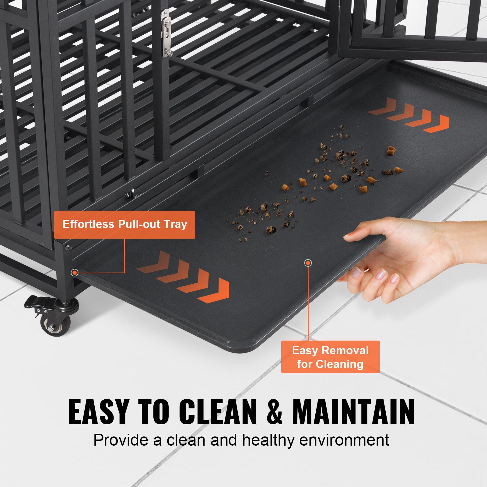 Heavy Duty Dog Crate 38 in Metal Dog Kennel with Wheels and Removable Tray — image 6