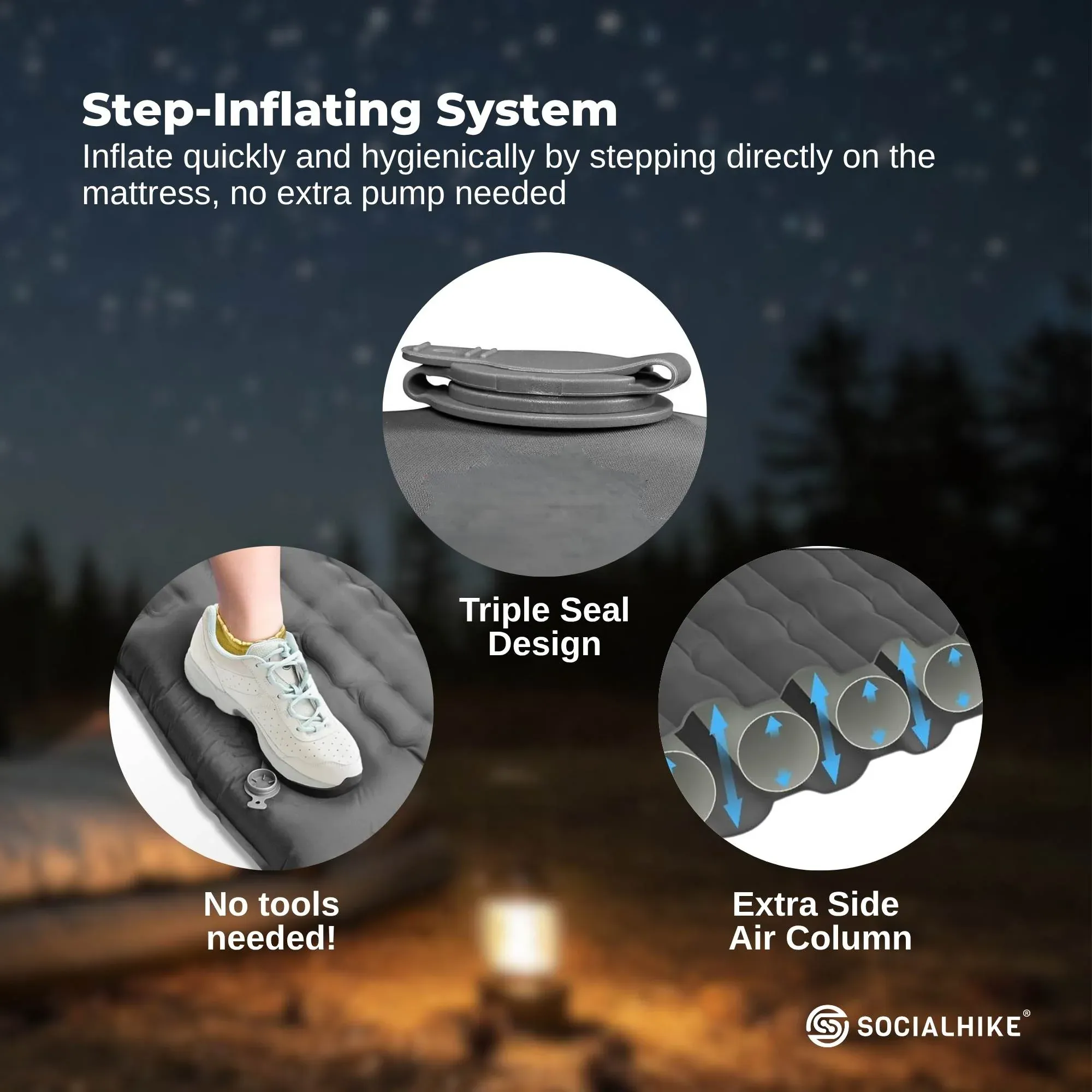 Social Hike Step-Inflating Camping Mattress Lightweight Waterproof Sleeping Grey — image 5