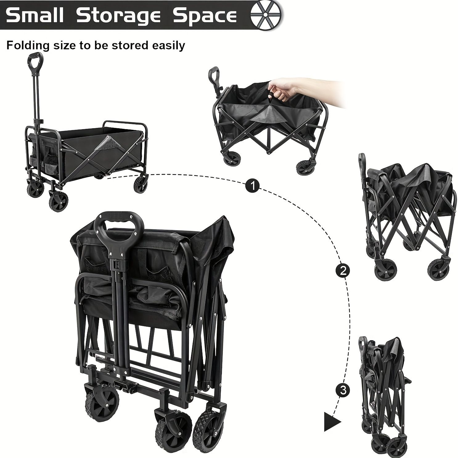 250KG Load Capacity 300L Large Capacity Heavy Duty Foldable Beach Car - All-Terrain Foldable Multi-Functional Handcart with Large Wheels, Side Pockets and — image 3