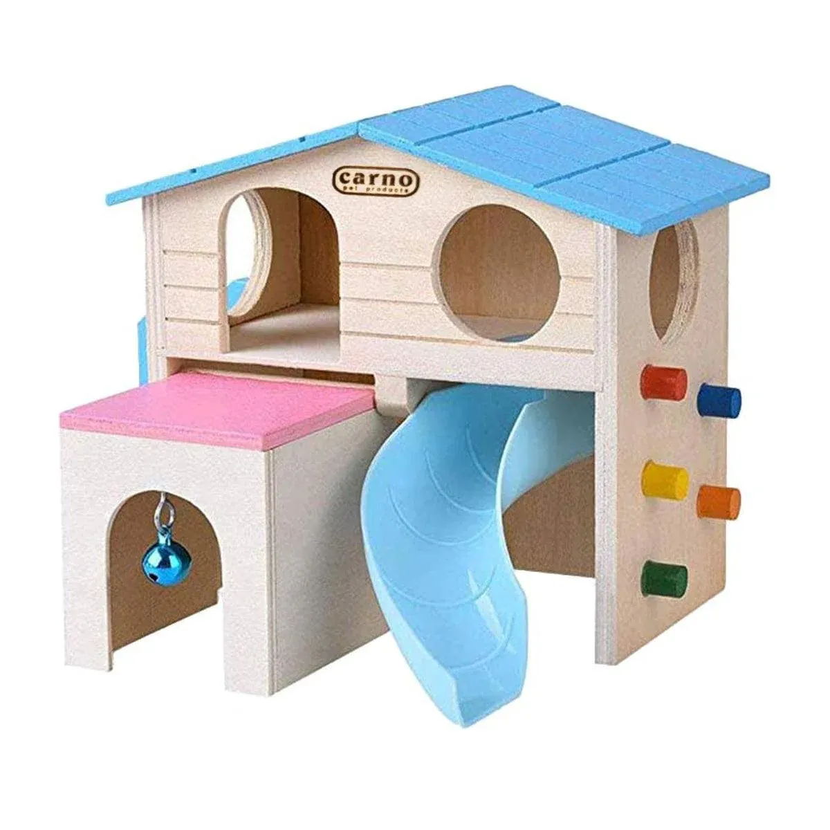 Wooden Luxury Hamster Villa Escape House Fun Nest Pet Home for Small Animals - Blue