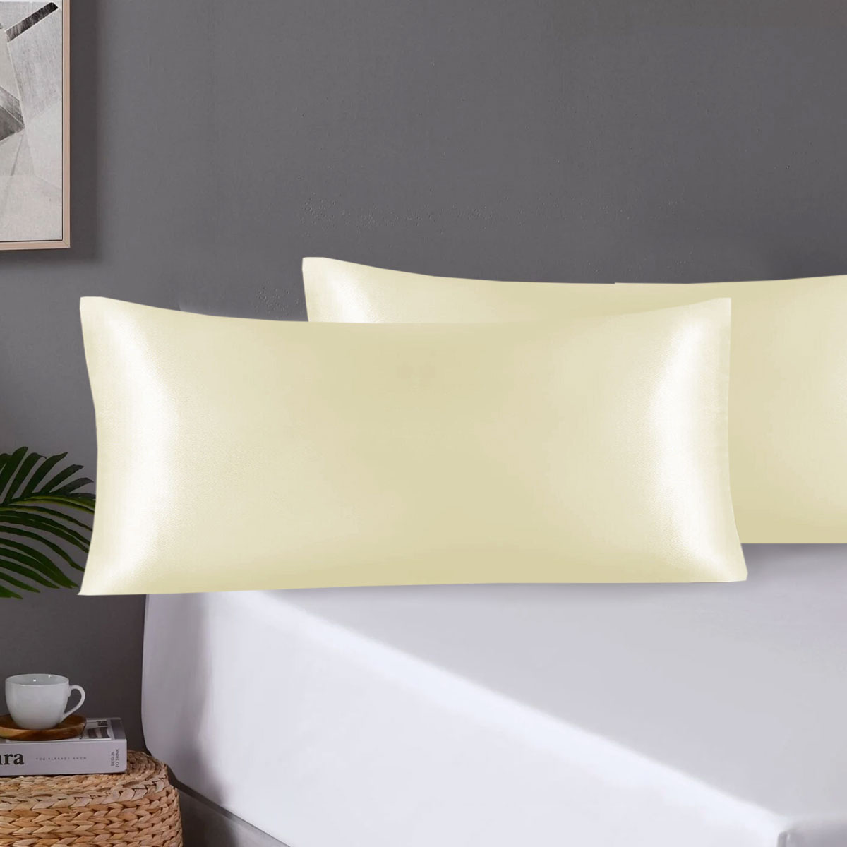 Pair of King Satin Silk Pillowcases with Envelope Closure 51 × 102 cm Ivory