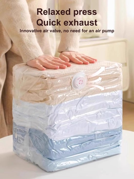 4-Piece Clothing Storage Bags - Compression Bags - Vacuum Bags for Sealing Blankets - Suitable for Travel Clothes - Reusable - Space-Saving - With Manual Press — image 4