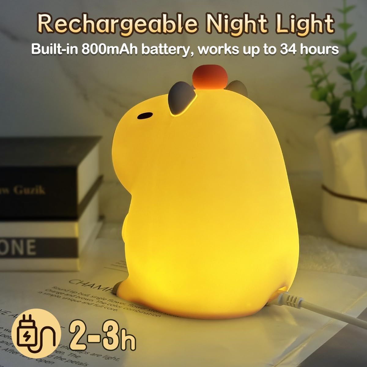 Cute Lamps, Capybara Stuff, Capybara Night Light for Kids, Animal Silicone Night Lamp USB Rechargeable — image 4