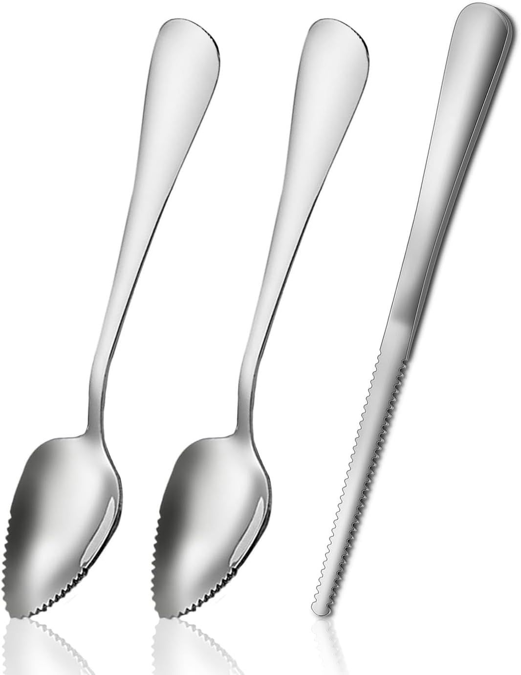 Grapefruit Spoons Serrated Edge Knife Stainless Steel Utensil Tool Dessert Spoon for Citrus Lemon Kiwi Salads Melon Lime Pitaya Apple Fruit Puree (Silver)