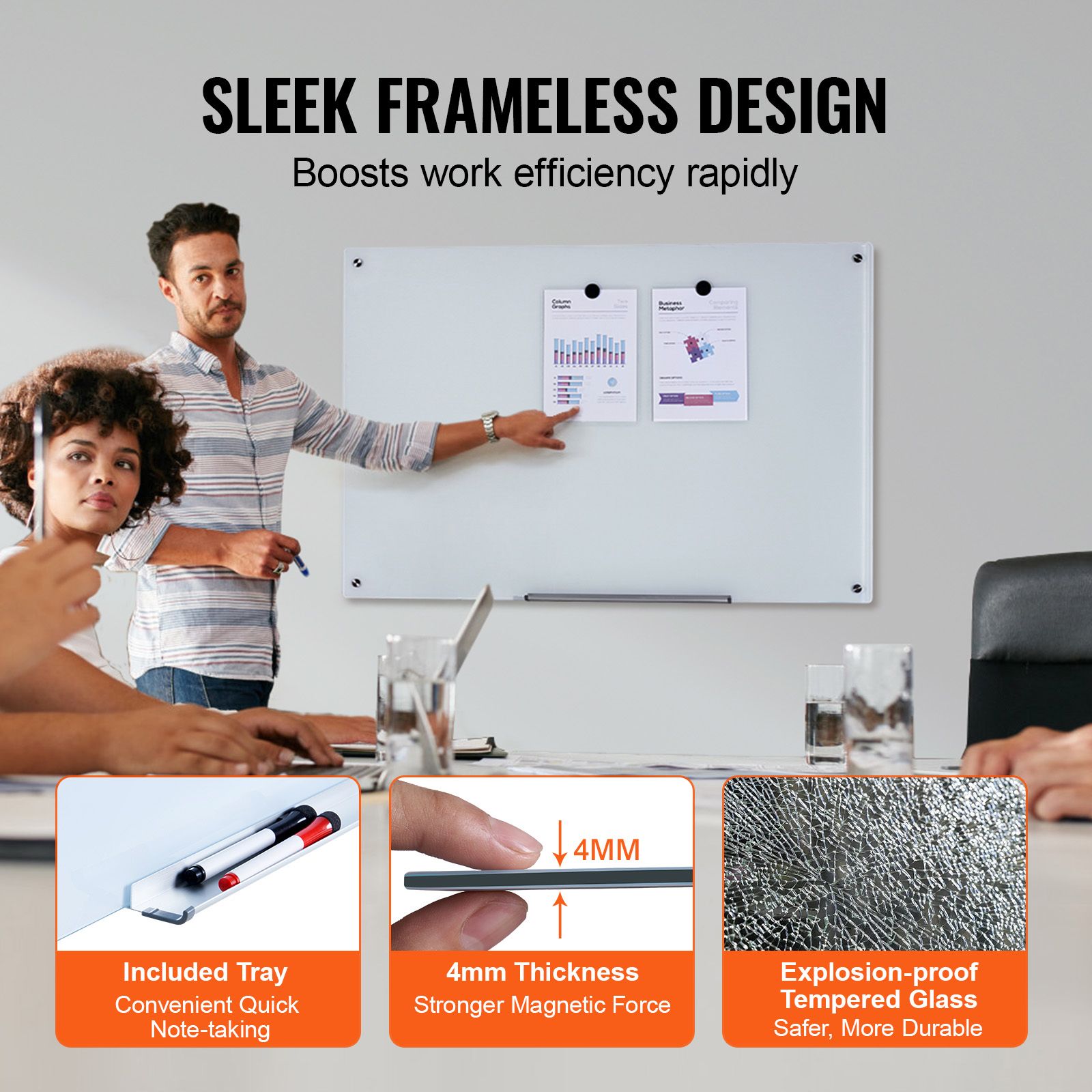 Magnetic Glass Whiteboard, Dry Erase Board 36"x24", Wall-Mounted Large White Glassboard Frameless, with Marker Tray, an Eraser and 2 Markers, White โ image 4