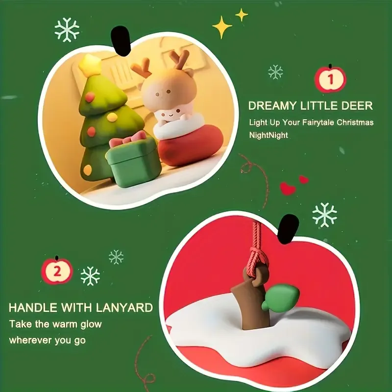 Christmas Apple Night Light Touch Dimmable Cute Reindeer Scene Bedroom Ambient Light Xmas Tree Ornament Xmas Eve Gift — image 6