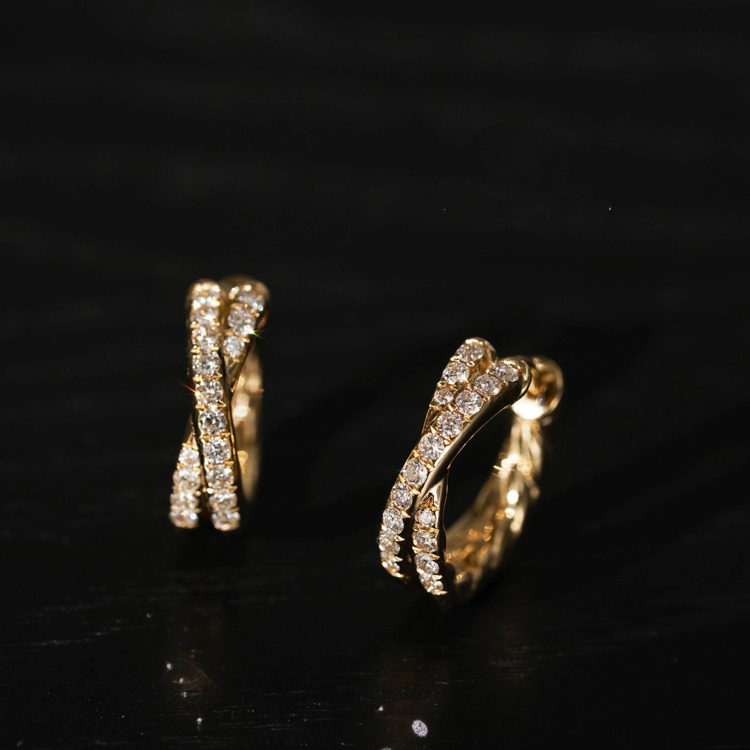 S925 Sterling Silver Cross Double Row CZ Ear Cuff - 18K Gold Plated Solid Twisted Hoop Earrings for Women - Delicate Fine Jewelry for Daily Wear - Gold Small — image 2