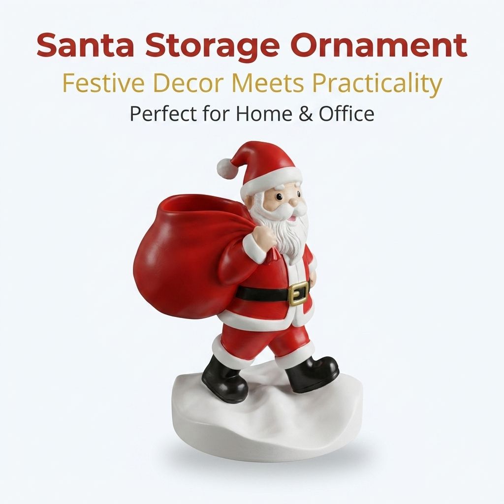 Santa Claus Resin Storage Ornament - 15cm Festive Desktop Organiser with Sack Holder for Pens, Keys and Small Items - Holiday Home and Office Decor โ image 3