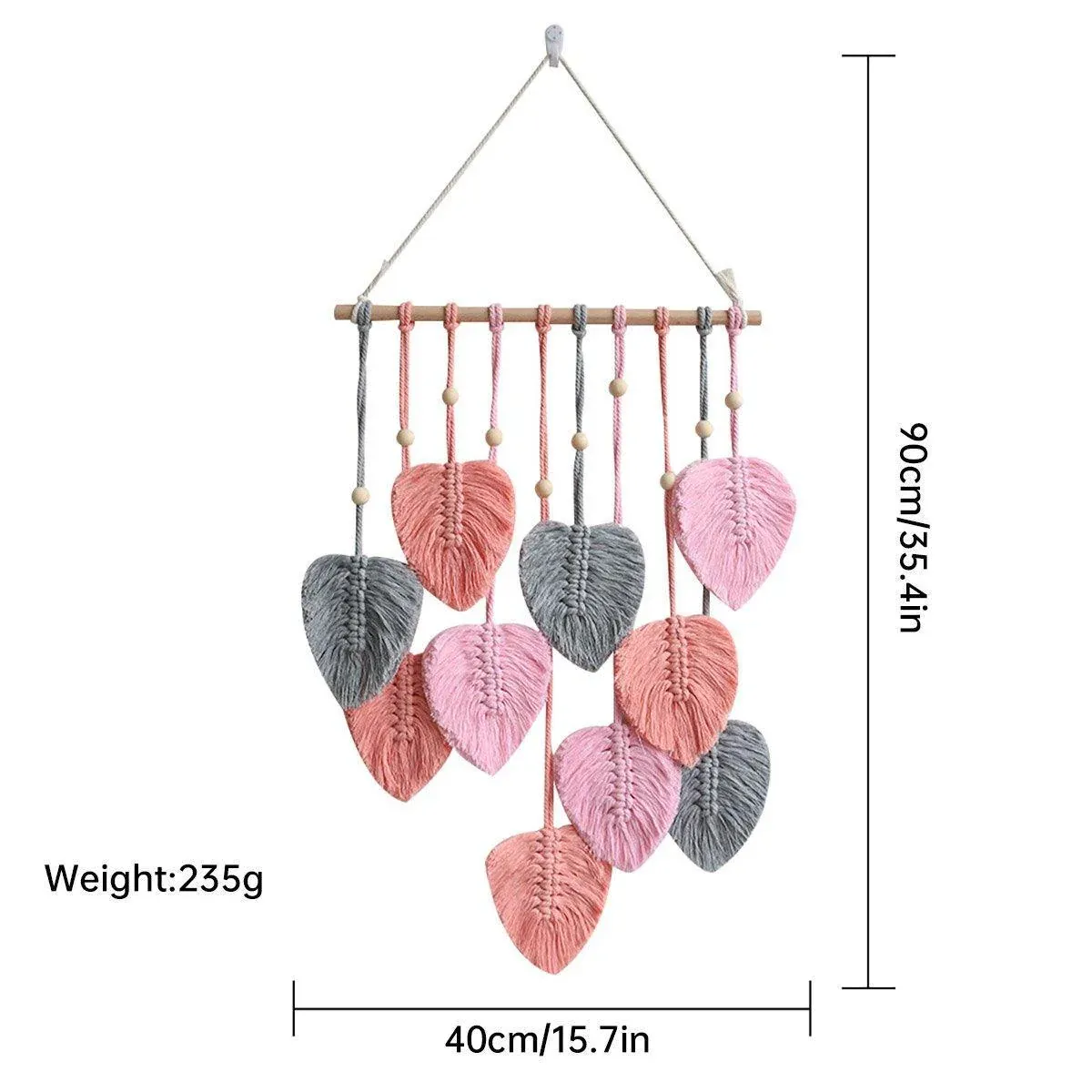Handmade Braided Cotton Rope Leaves Wall Hanging Home Decoration Ornament - Khaki — image 4