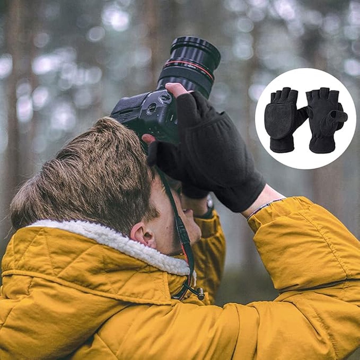 Fingerless Knitted Gloves with Hood - Winter Gloves, Fingerless Polar Fleece Gloves - Fingerless Warm Gloves - Windproof Gloves with Flip Cover for Men and — image 4