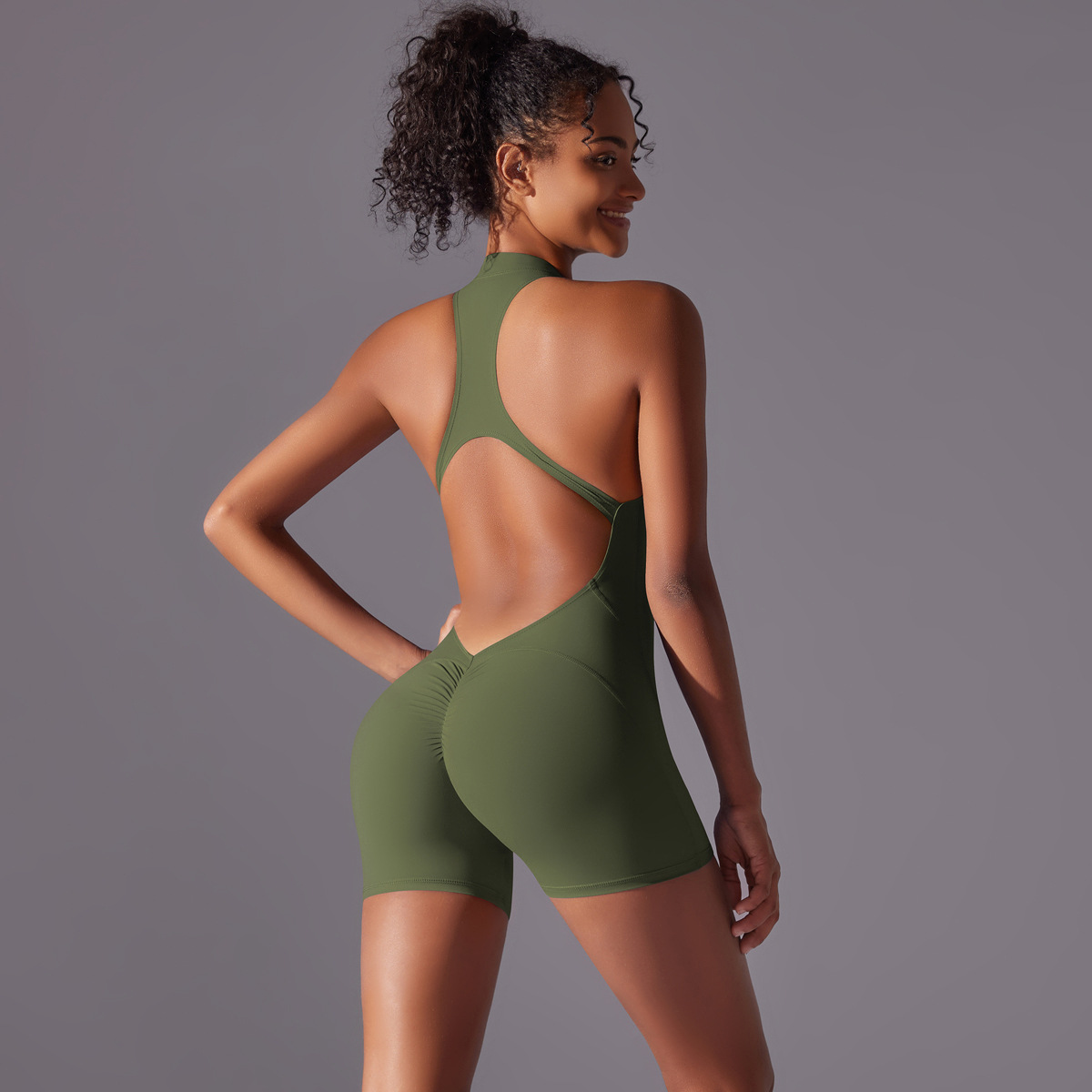 Size M Olive Green High-Impact Seamless Bodysuit - Nude Feel Yoga & Fitness Romper โ image 3