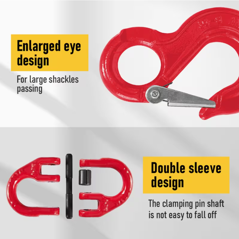 2SET 1.12T Sling Hook Heavy Duty Hammerlock/Slip Hook Kit With Swivel Winch & Safety Latch-Red — image 3