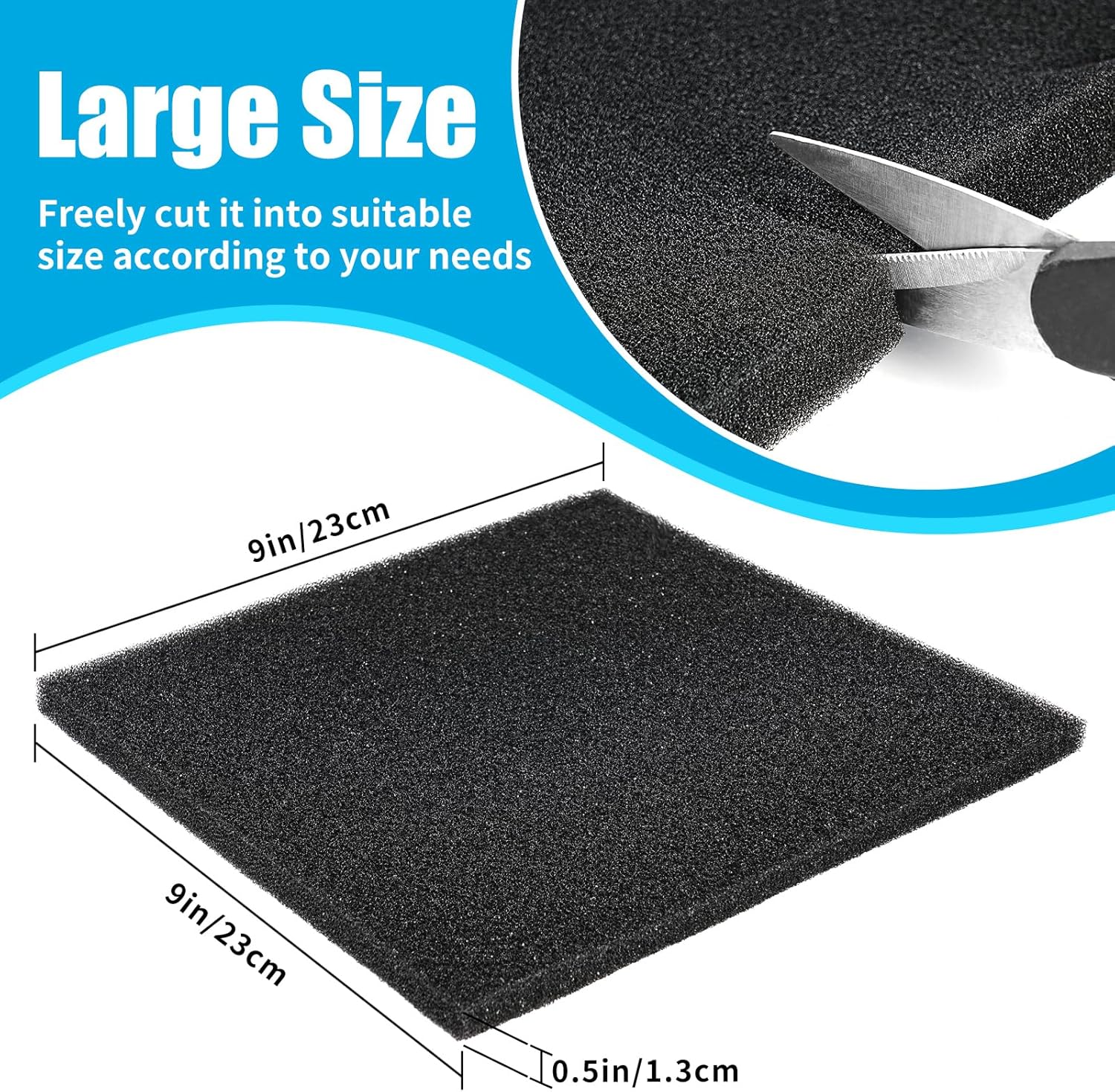 2 Pack Aquarium Bio Sponge Filter Media Pad Cut-to-Size Open Cell Foam Sheet for Fish Tank Sump (9" x 9" x 0.5") Black — image 2