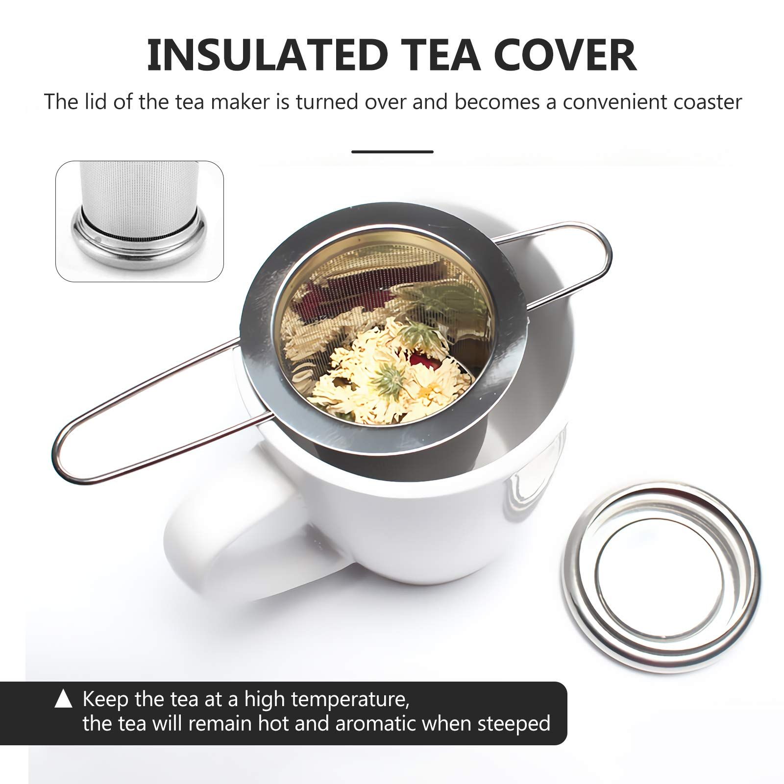 Tea Infuser,Stainless Steel Tea Steeper Fine Mesh Filters, Large Capacity Tea Strainer With Folding Handle And Lid,Hanging — image 3