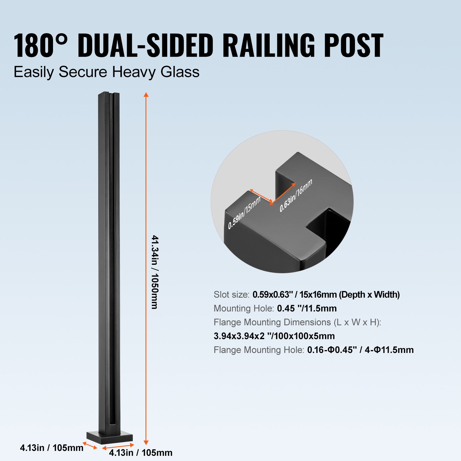 Glass Clamp, 41.34" Height Glass Railing Bracket for 0.39 "-0.47 " Thickness Tempered Glass, 304 Stainless Steel Glass Mounting Clamp, Glass Shelf Bracket for — image 5