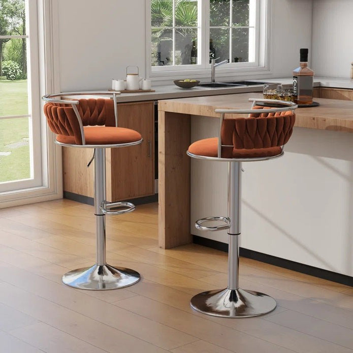 SERENITà Silver Swivel Upholstered Velvet Adjustable Height Counter Stool with Metal Frame Orange (Set of 2) — image 2
