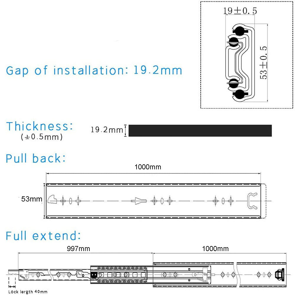 40in Pair 1000 - 2000mm 150KG Capacity Heavy Duty Trailer Drawer Slides Rails Runners Locking โ image 6