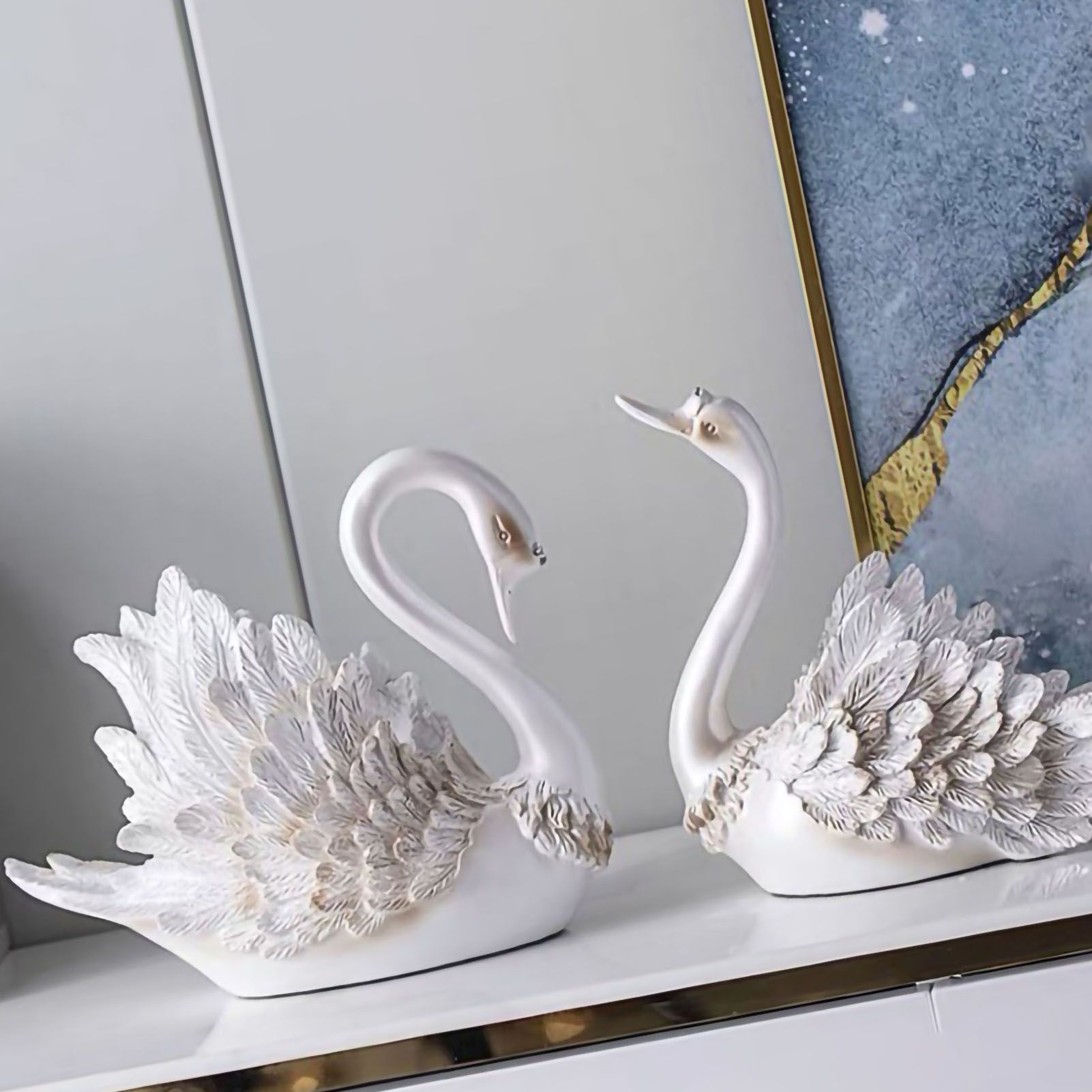 Couple Swan Ornament Living Room TV Cabinet Swan Ornament Modern Home Decoration Wedding Gifts Pearl White — image 2