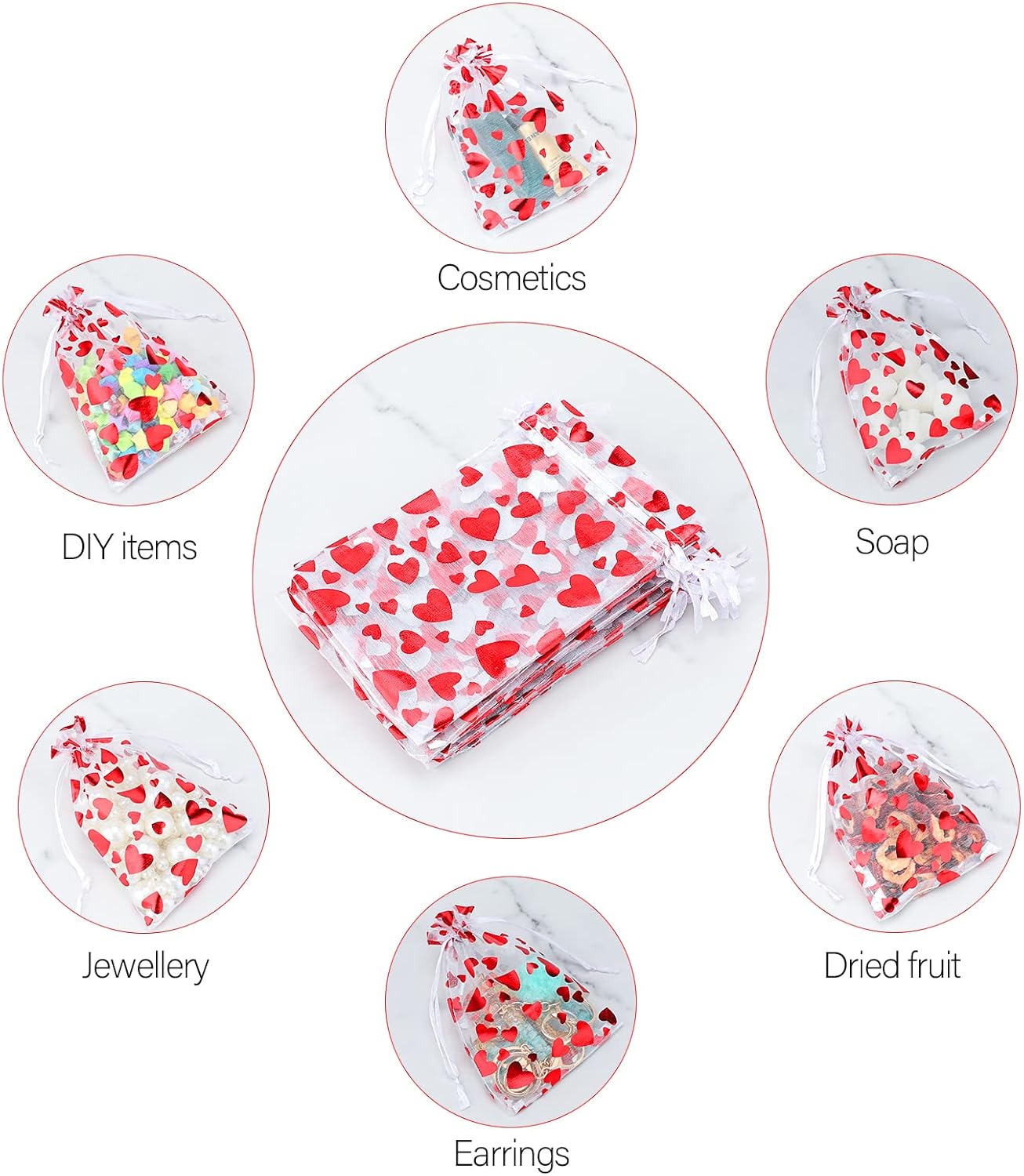 100 Pcs Red Organza Favor Gift Bags,4x6inch Valentine's Day Drawstring Gift Bags,Jewelry Gift Pouches Mesh Party Favor Bags — image 5