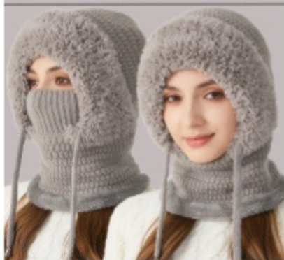 Winter Corn Velvet Hooded Scarf Mask Set - Thick Fleece Lined Knit Cap for Women - Warm Balaclava Neck Warmer for Extreme Cold - Pink โ image 3