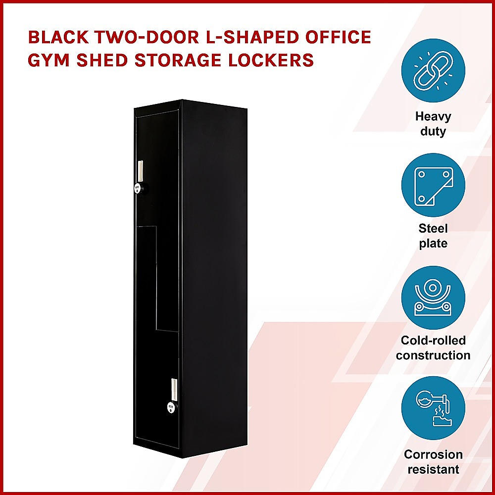 Black Two-Door L-shaped Office Gym Shed Storage Lockers — image 3