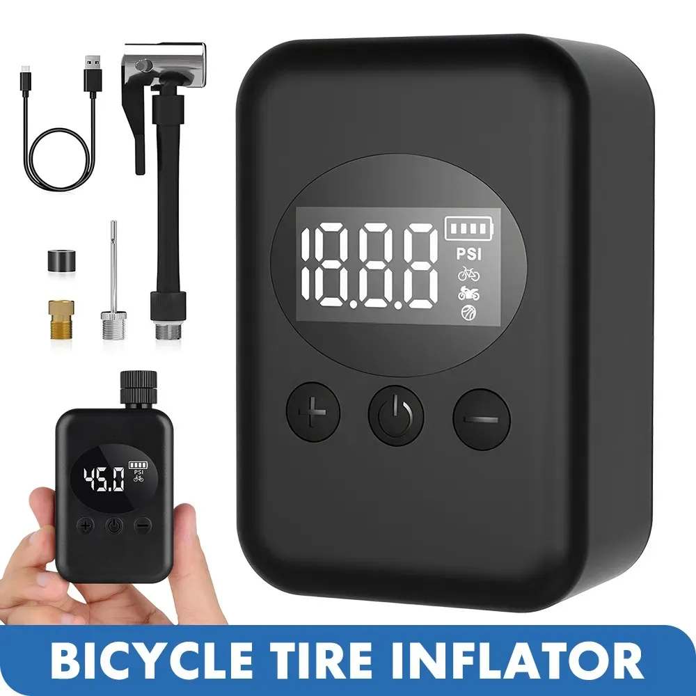 Mini Electric Bike Tyre Pump Black 150 PSI with Digital Gauge for Presta and Schrader Valves โ image 3