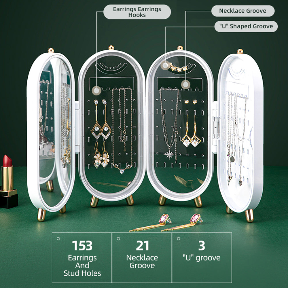 Jewellery Storage Box Earrings Display Necklace Organizer 4 Doors Foldable Screen (Green) — image 4