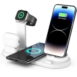 Wireless Charging Station Compatible for Apple 6 in 1 Charger Stand Dock -White - charging together — image 4