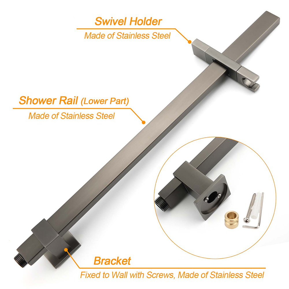 WELS Gun Metal Double Square Shower Head Set 12" Rain Handheld Sliding Rail 2 Way Switch โ image 5
