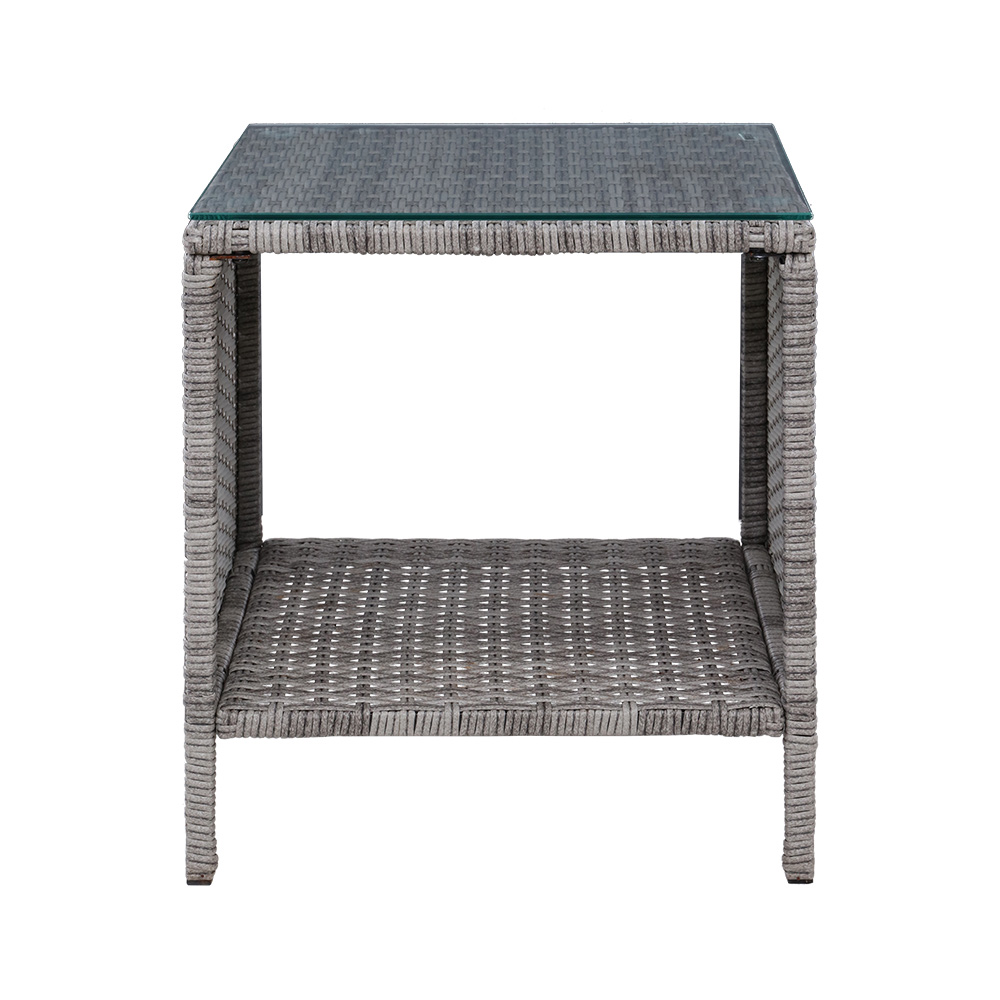 Gardeon Coffee Side Table Wicker Desk Rattan Outdoor Furniture Garden Grey — image 4