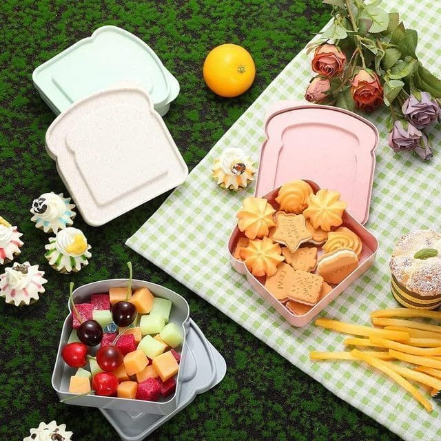 1Pc Random Color Sandwich Containers, Sandwich Box Food Storage Toast Shape Holder Plastic for Lunch, Sandwich Keeper for Adults Prep Microwave Food Containers โ image 5