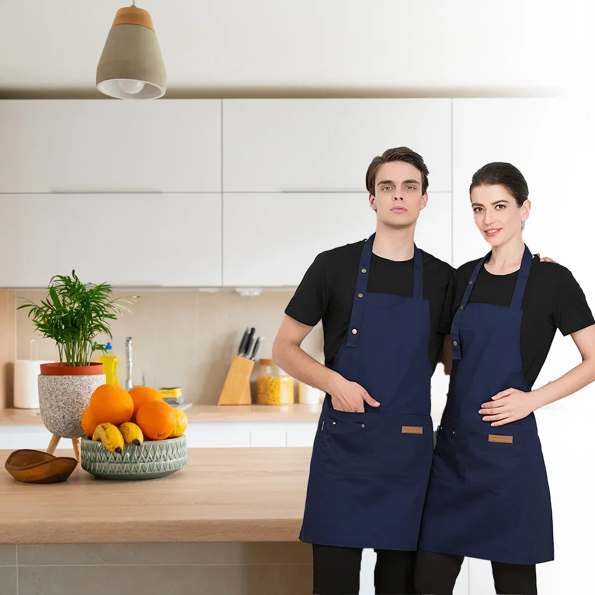 Cafe Restaurant Home Neck Hanging Waist Tie Apron Waterproof Adjustable Strap - Dark Blue โ image 6