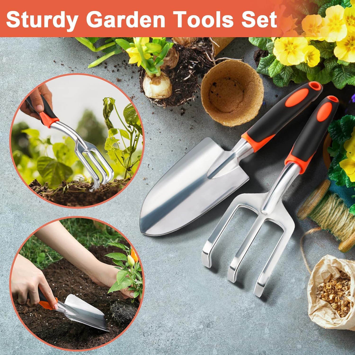 Garden Tool Set, 2 Pack Heavy Duty Gardening Tools Set Include Garden Shovel and Hand Rake Claw Tool with Ergonomic Handle, Small Gardening Hand Tools for โ image 5