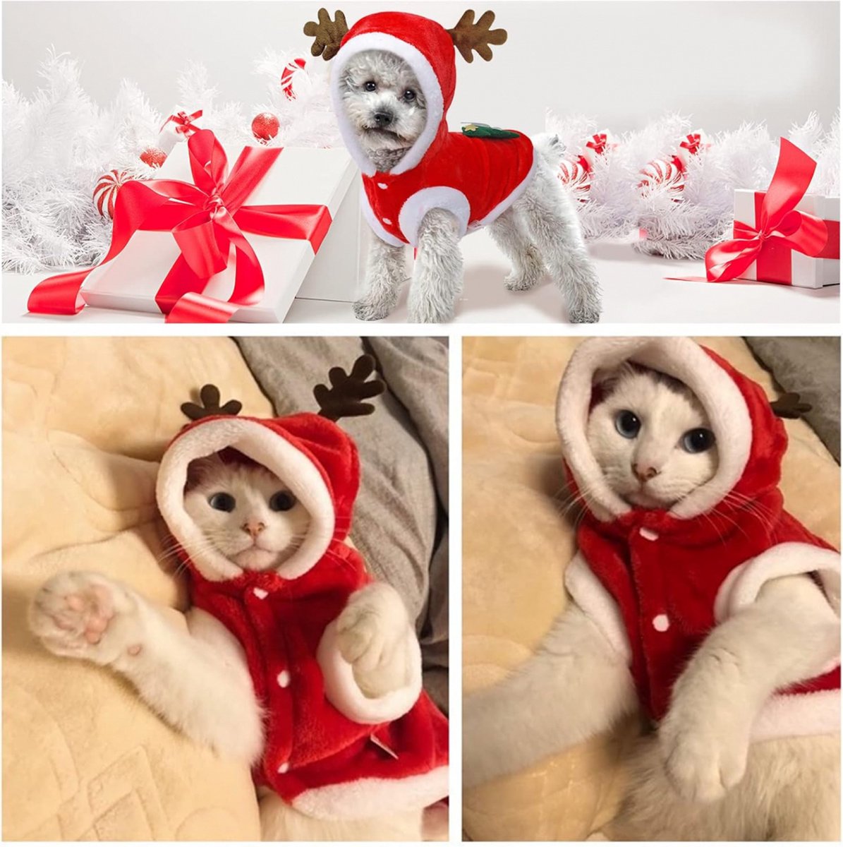 Dog Christmas Costume - Hooded Dog Christmas Suit - Christmas Costume for Cats - Christmas Suit for Dogs and Cats - Size XS - Christmas Clothing for Dog or Cat — image 3