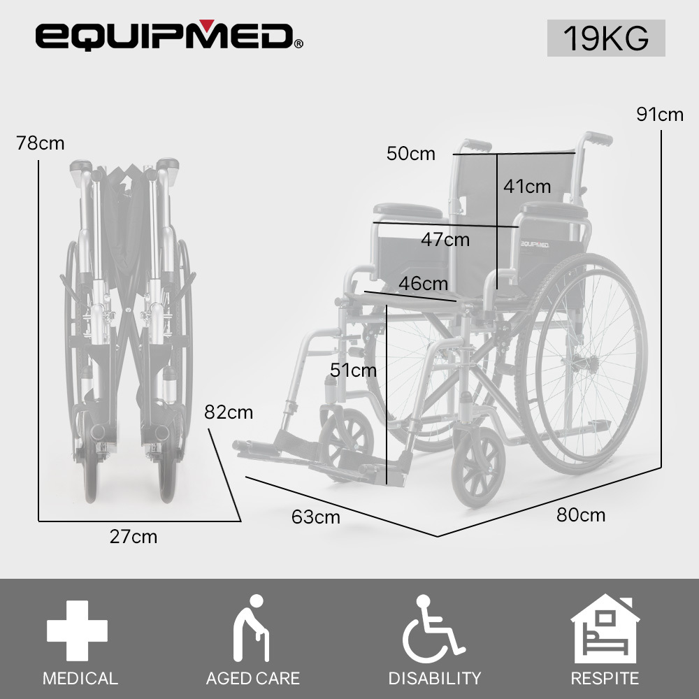 EQUIPMED 24 Inch Folding Wheelchair Lightweight Portable for Elderly and Disabled, Grey โ image 5