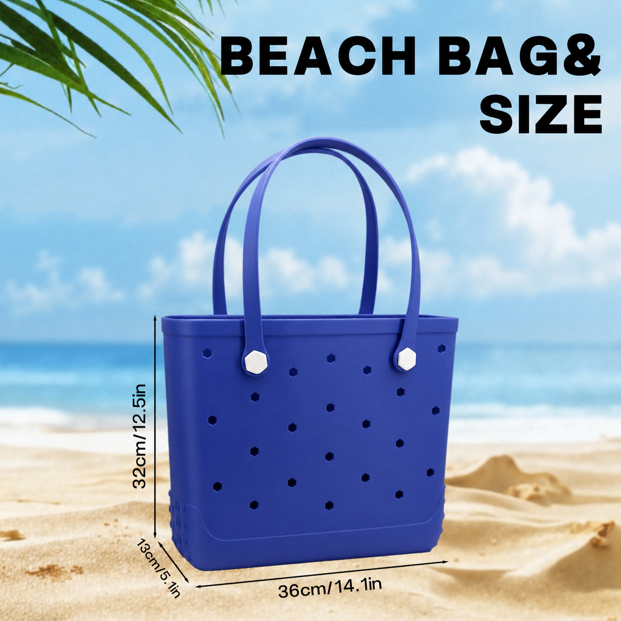 Waterproof Hexagon Mesh Beach Bag - Large Capacity Travel Storage Tote for Swimwear Towel Sunglasses - Royal Blue Medium 37x32x13cm — image 5