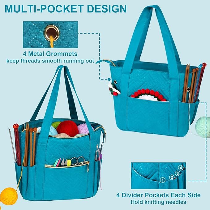 Crochet Bag Organizer for Yarn Storage, Velvet Knitting Tote Bag with Double Handle for Crochet Accessories, Portable Travel Case for Yarn Balls, Crochet — image 3