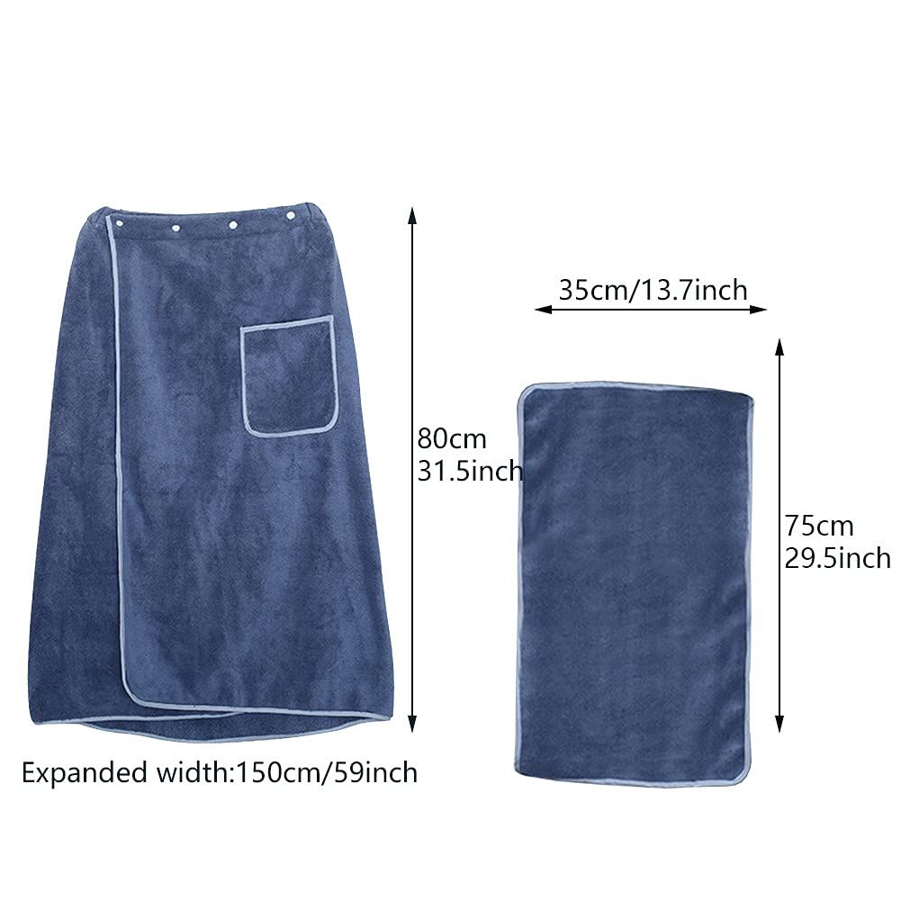 Men's Wearable Bath Wrap Mens Towel Wrap Spa Bath Robe Cotton Body Wrap Towels with Pocket Adjustable Bath Wrap,31.5x59inch(Blue)