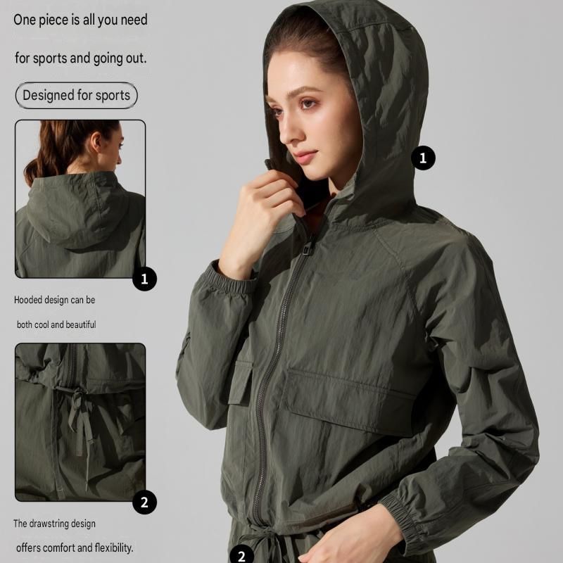 Pink L Size Women's Lightweight Hooded Windbreaker Jacket - Nylon, Waterproof, Windproof, Sun Protection, Loose Fit for Hiking, Running, Yoga and Outdoor — image 3