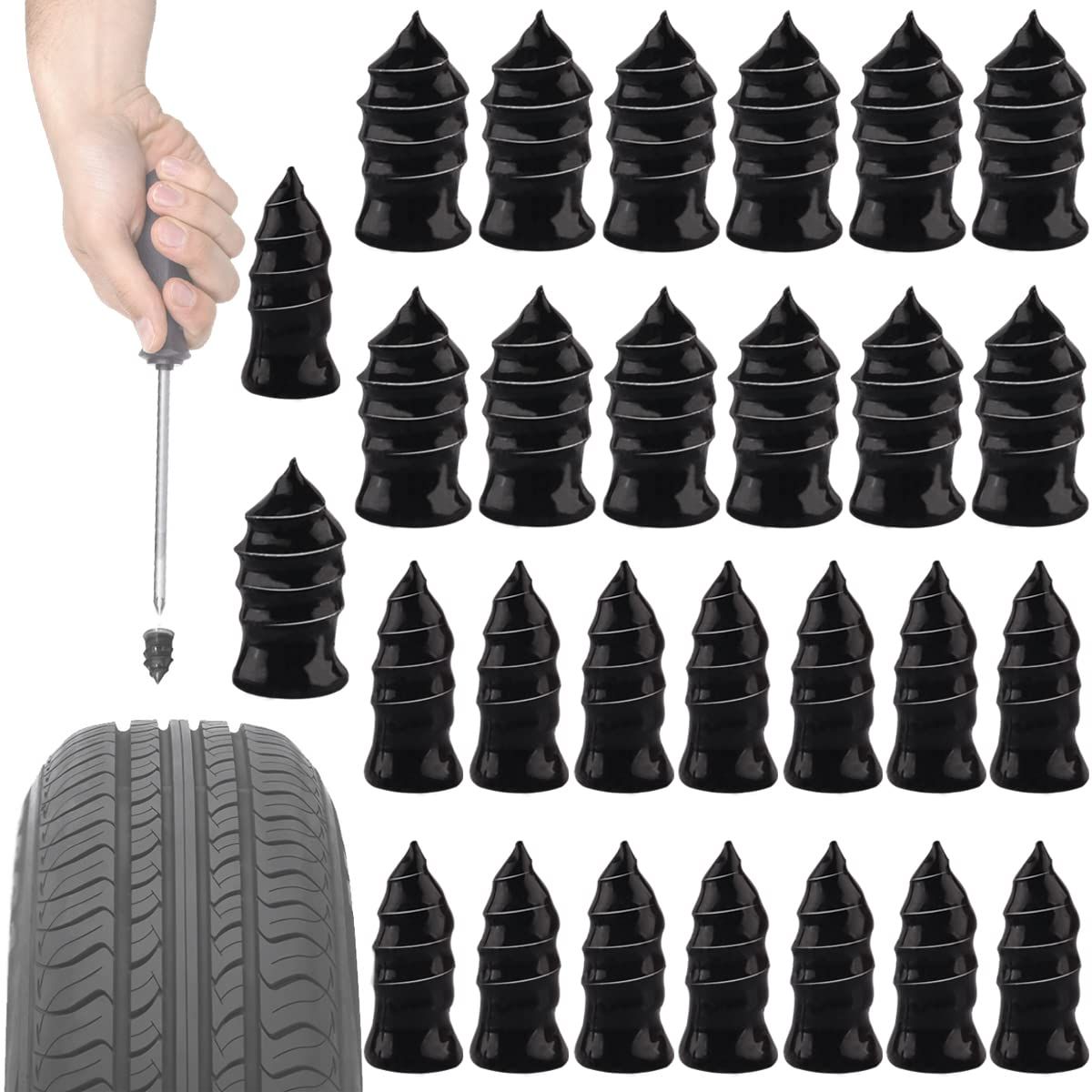 Tire Repair Rubber Nail, 40 Pieces Vacuum Tire Repair Kits Spiral Rubber Nails, for Car Motorcycle Fast Tire Repair Tools