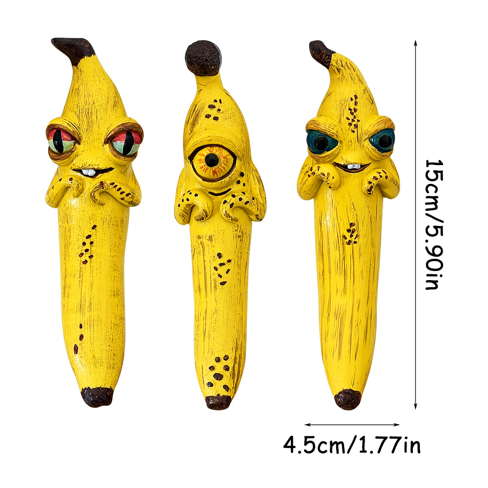 3 Pcs Style 1 Yellow Whimsical Magic Banana Monster Figurine - Quirky Resin Art Decor for Home & Party — image 2