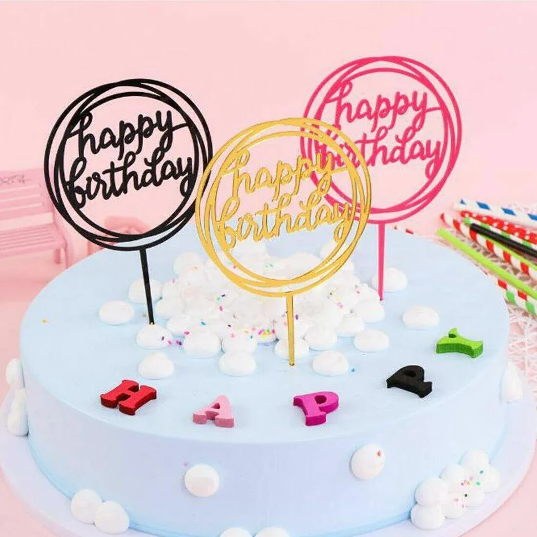 Acrylic Home Happy Birthday Decor Baking Cake Topper Card Party Decor Supply - Silver S31 โ image 4