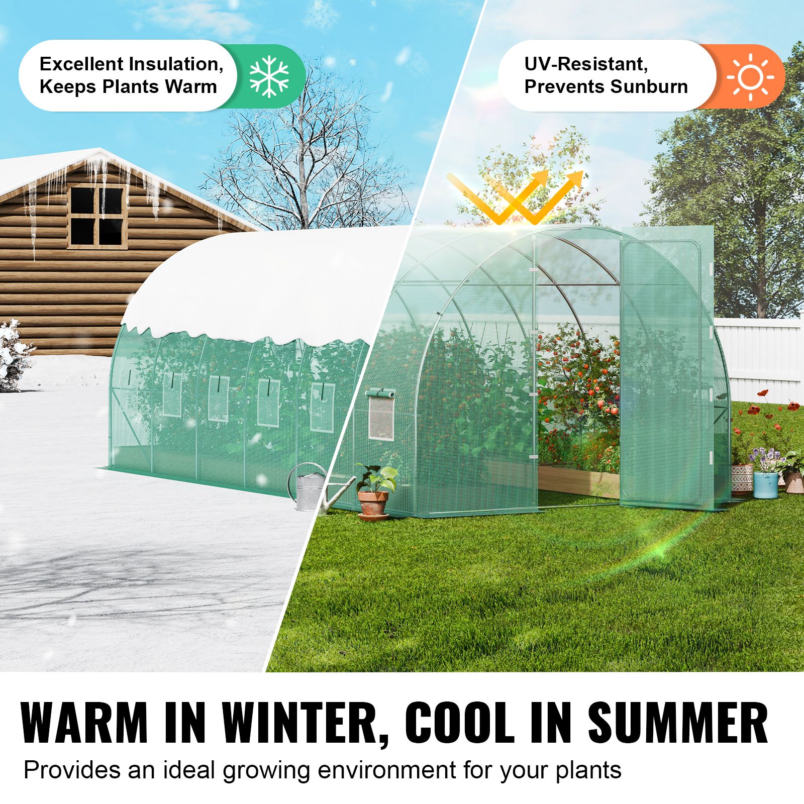 Walk-in Tunnel Greenhouse, 19.4x9.7x7.4 ft Hoop House Greenhouse Tunnel, Plant Hot House with Galvanized Steel Frame, Green PE Cover, Swing Door and 12 Roll-up โ image 4