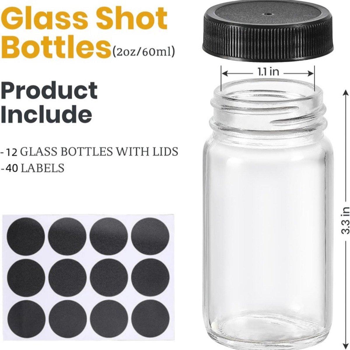 Glass Jars with Lids - 15 x 2 oz Jars - Includes 15 Labels - Clear - Perfect for Ginger Smoothies, Health Drinks, Juices, etc. - Travel Essential โ image 2