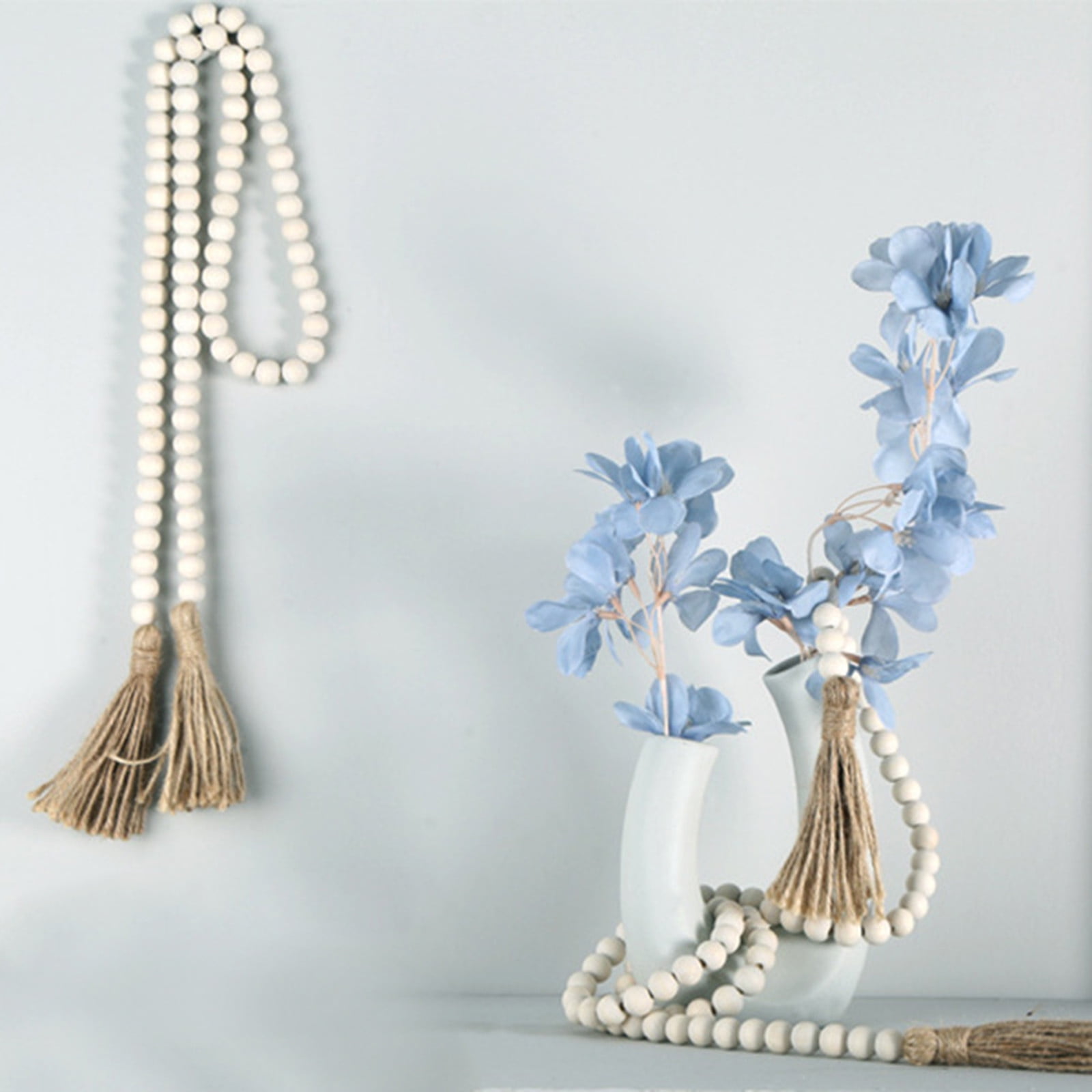 Twine Beaded, Desktop Ornament Promotion, 58In Wood Bead Garland with Tassels Farmhouse Beads Rustic Nature Country Decor Prayer Boho Beads Wall Hanging — image 6