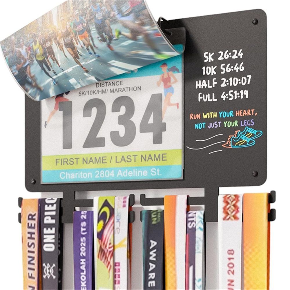 Medal Hanger Display for Runners, Marathon Medal Holder Display Wall Hanger and Race Bib Boards Holder with Chalkboard Marker — image 2
