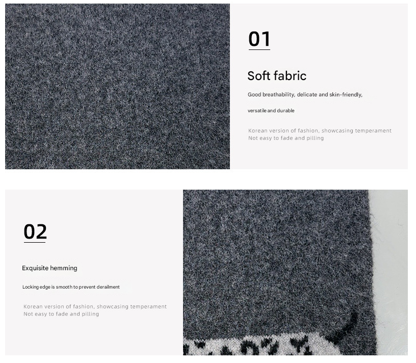 Black Cute Korean-Style Wool Scarf with Dog Design - Unisex Knitted Winter Neck Wrap โ image 3
