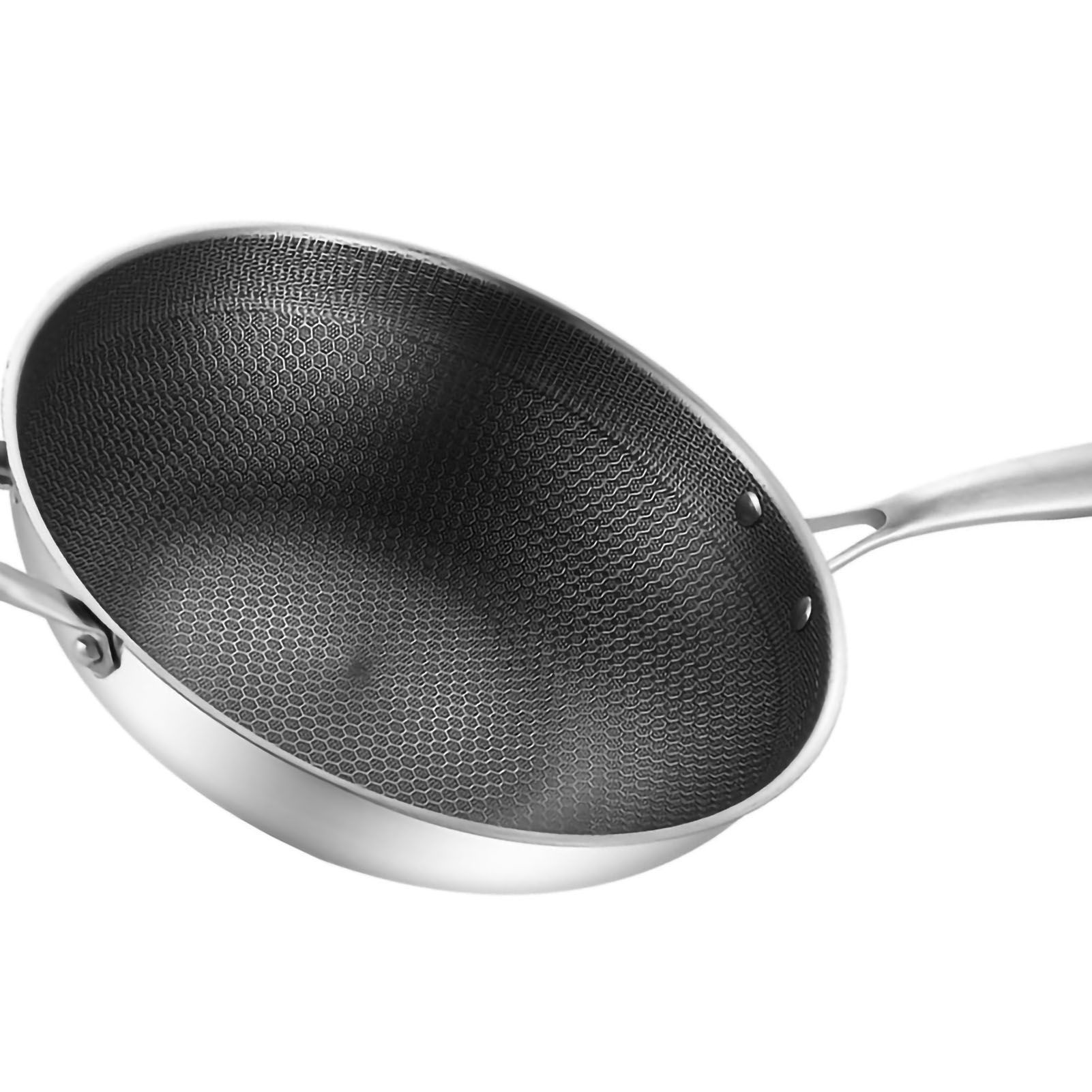 Stainless Steel Wok Pan Double Sided Honeycomb 3 Layer Prevent Sticking Easy Cleaning Wok for Kitchen 34cm/13.4in (No Lid and with Ears) — image 2